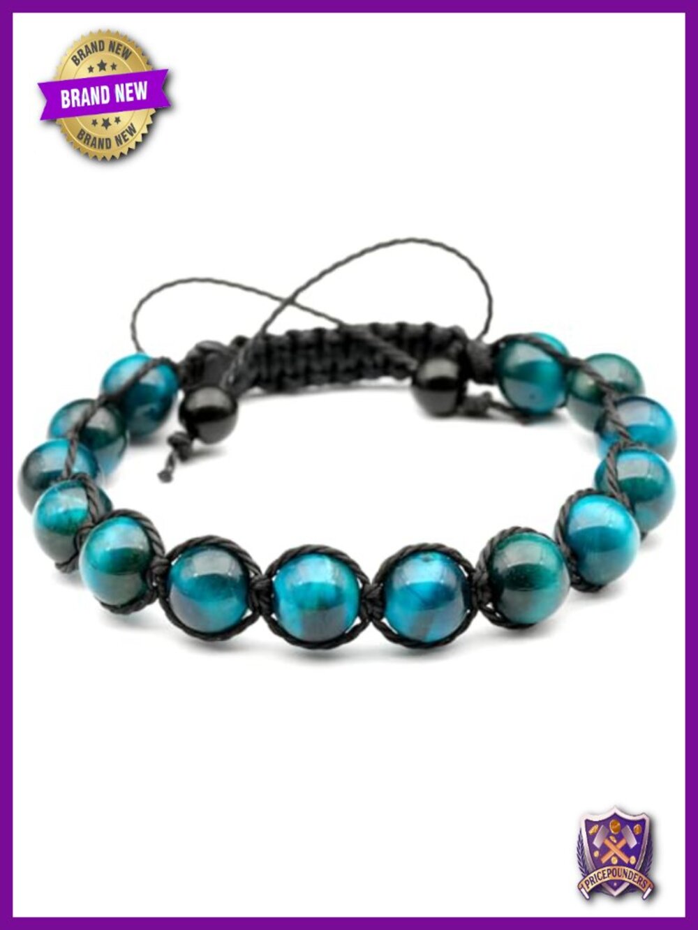 Handmade Natural Black Onyx Beaded Macrame Bracelet 8mm Unisex Crystal